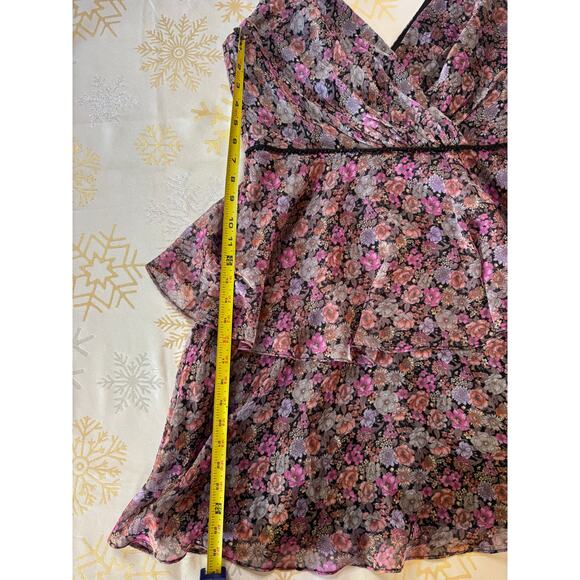 DB STUDIO Floral Print 2,Tiered Ruffled Flounce Dress w Beading Size 10 - Picture 13 of 14